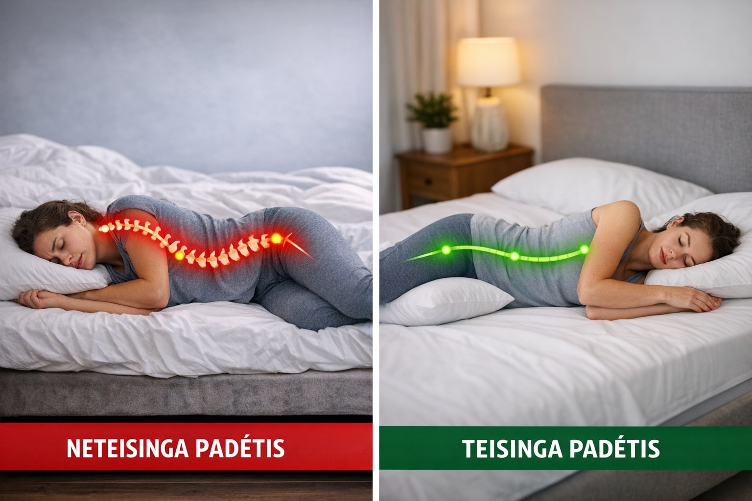 Miego padėtis ir stuburo padėtis